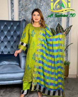 Full rady cotton ambotry & choken kari work 3 pcs