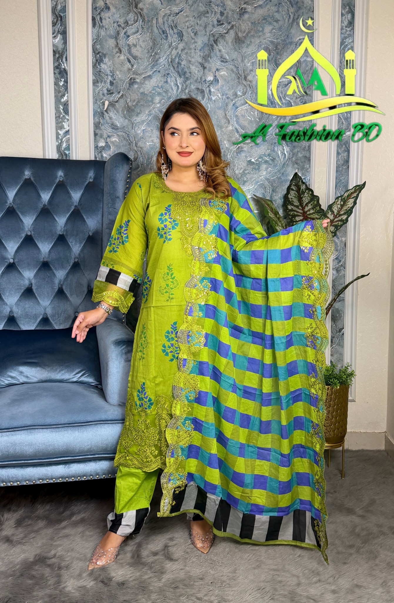 Full rady cotton ambotry & choken kari work 3 pcs