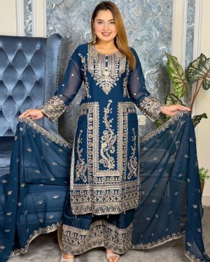 AAF -DNP BLUE - AWSOOM BLUE -Readymate pakistani desing chiffon 4 pcs 5c -dnp sea green -aaf