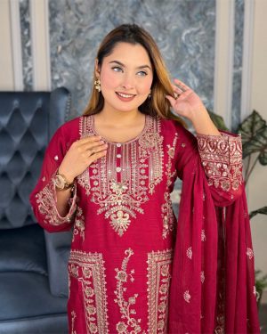 AAF - DNP AWSOOM DRAGON Readymate pakistani desing chiffon 4 pcs 5c -dnp merun -aaf 2