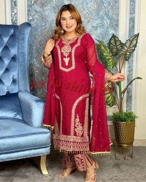AAF NP Awsoom dragon - Readymate pakistani desing chiffon 4 pcs 5c -np -red aaf
