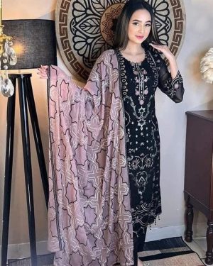 AAF A-BLK DC - Unstitched Salwar Kameez luxry CHIFFON - w blk dc aaf