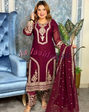 AAF - NP - AWSOOM PARPLE -Readymate pakistani desing chiffon 4 pcs 5c -np -jam aaf