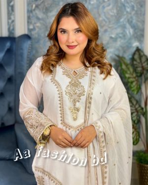 AAF -NP Awsoom white Readymate pakistani desing chiffon 4 pcs 5c -np -white aaf