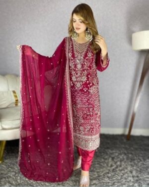 AAF MDC ER DRAGON -Bin hamid Pakistani desgin unsutch slowar kamiz -Luxry chiffon fabrice 4 pcs – w mdc – aaf