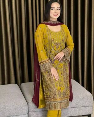 AAF- AWSOOM MASTER DFC Y Pakistani desing Unstitched Salwar Kameez wightless soft jorjrt dfc yellow aaf 1