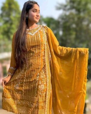 AAF -MC -Bin hamid Pakistani desgin unsutch slowar kamiz -Luxry chiffon fabrice 4 pcs – master cif – aaf
