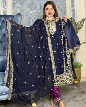 Awsom Blue - Readymate pakistani desing chiffon jbn -4 pcs 2c - -aaf 2 B