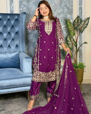Awsom Purple - Readymate pakistani desing chiffon jbn -4 pcs 2c - -aaf 2