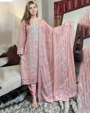 AAF- NV -Pakistani desgin unsutch slowar kamiz -Luxry chiffon fabrice 4 pcs – nv yellow – aaf
