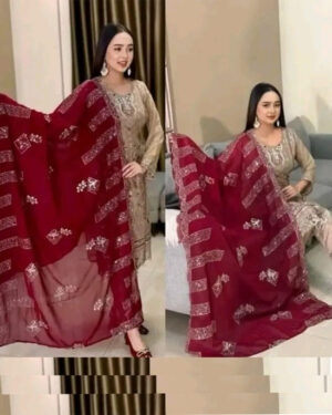 AAF- N PAS DC - Bin hamid Pakistani desgin unsutch slowar kamiz -Luxry chiffon fabrice 4 pcs –n pas dc aaf olive – aaf