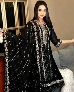 awsoom -blk pakistani desgine Unstitched Salwar Kameez luxry w n blk cif aaf
