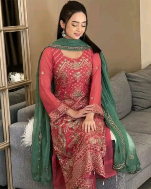 Unstitched Salwar Kameez luxry ciffon w n pink cif aaf