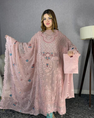 Bin hamid Pakistani desgin unsutch slowar kamiz -Luxry chiffon fabrice 4 pcs – coffi er baby pink – aaf