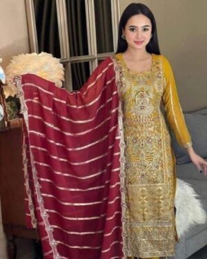 Bin hamid Pakistani desgin unsutch slowar kamiz -Luxry chiffon fabrice 4 pcs –ddmm master aaf – aaf