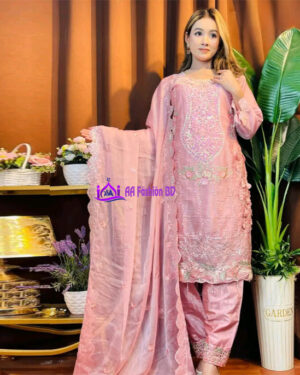 AAF -LLV -V 3D WORK 3C -AWSOOM BABY PINK - Readymate pakistani desing Luxry chiffon 3D Work dress