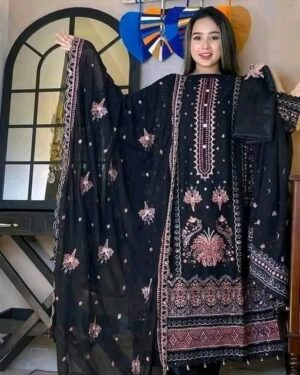 AWSOOM BLACK - AAF -Bin hamid Pakistani desgin unsutch slowar kamiz -Luxry chiffon fabrice 4 pcs – blk chif – aaf