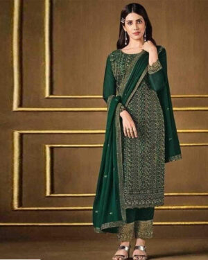 pure green colour vc Pakistani desing Unstitched Salwar Kameez soft chinoon silk fabric