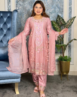 LLV -3D WORK 3C -AWSOOM LEMON - Readymate pakistani desing Craf jorjet -chiffon 3D Work dress3D -