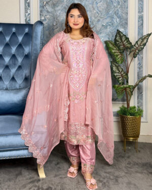AAF A-LLV -V 3D WORK 3C -AWSOOM BABY PINK - Readymate pakistani desing Luxry chiffon 3D Work dress