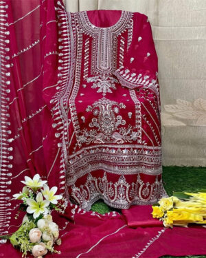 AAF - AWSOOM- DRAGON - GN Bin hamid Pakistani desgin unsutch slowar kamiz -Luxry chiffon fabrice 4 pcs – gn dragon rp – aaf