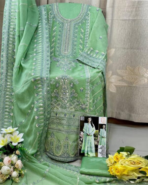 Bin hamid Pakistani desgin unsutch slowar kamiz -Luxry chiffon fabrice 4 pcs – gn lmn rp – aaf