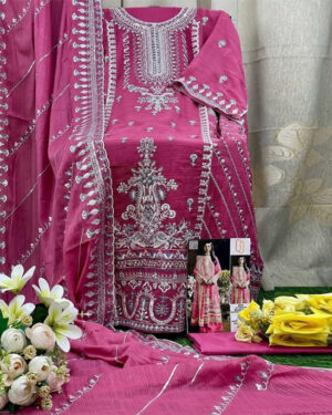 AAF -GN PAS -AAF -Bin hamid Pakistani desgin unsutch slowar kamiz -Luxry chiffon fabrice 4 pcs – gn pas rp – aaf