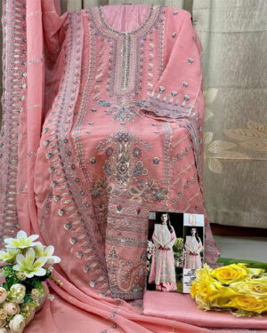 AAF- GN VHANGI - Bin hamid Pakistani desgin unsutch slowar kamiz -Luxry chiffon fabrice 4 pcs – gn vhangi rp – aaf