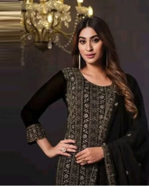 pure black colour vc blk Pakistani desing Unstitched Salwar Kameez soft chinoon silk fabric