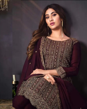 AAF -Vc coffe -awsoom cofee colour vc Pakistani desing Unstitched Salwar Kameez wightless soft chinoon silk fabric aaf 1