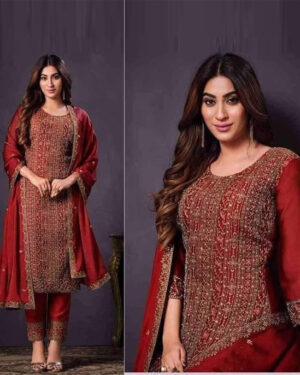 pure merun colour vc m Pakistani desing Unstitched Salwar Kameez soft chinoon silk fabric