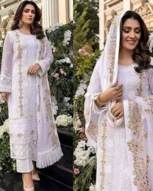 AAF- WP-Pakistani desgin unsutch slowar kamiz -wight less soft jorjet embotry fabrice 4 pcs –