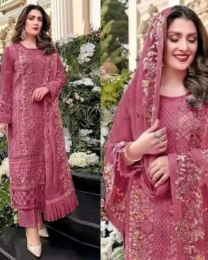 AAF- PAS P Pakistani desgin unsutch slowar kamiz -wight less soft jorjet embotry fabrice 4 pcs –